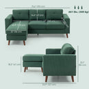 Green sofa couch set with dimensions and weight displayed on a light gray background
