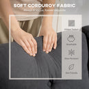 Person touching soft corduroy fabric with text highlighting features like unique texture, breathability, wear-resistance, and skin-friendliness.