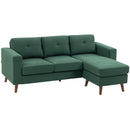 Green sectional sofa with corduroy fabric upholstery on a white background