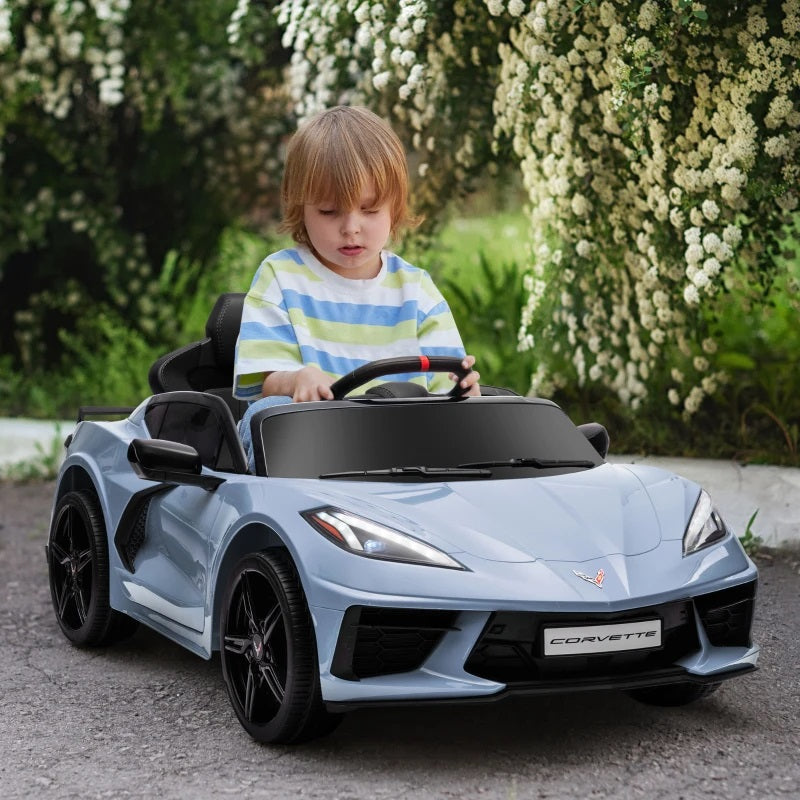 Licensed 12V Kids Electric Car Corvette with Remote Control - Light Blue