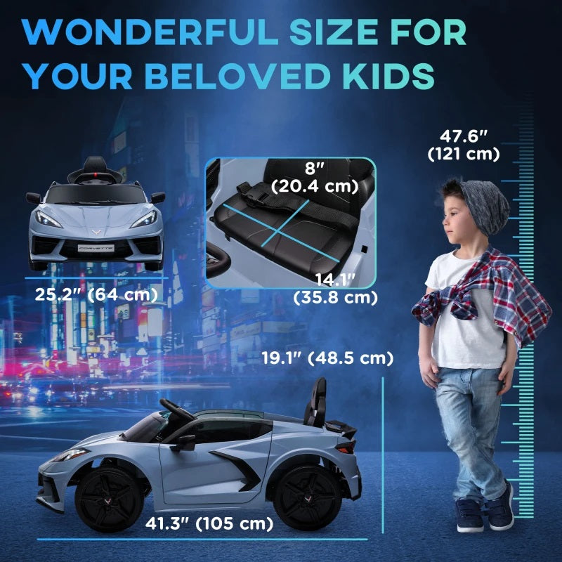 Licensed 12V Kids Electric Car Corvette with Remote Control - Light Blue