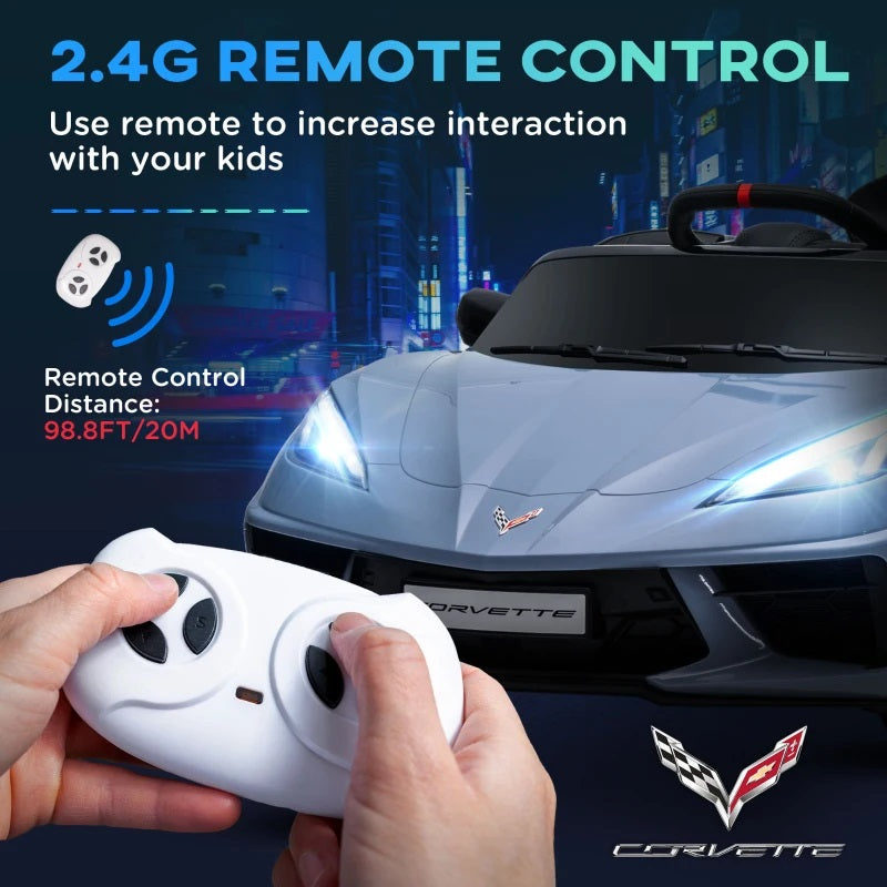 Licensed 12V Kids Electric Car Corvette with Remote Control - Light Blue