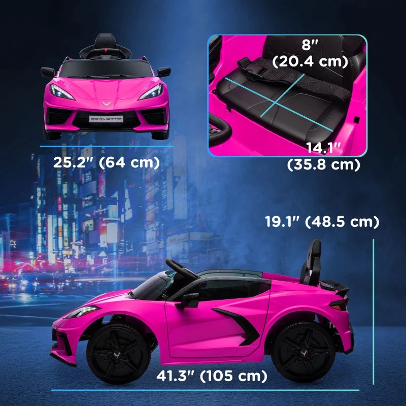 Licensed 12V Kids Electric Car Corvette with Remote Control - Pink