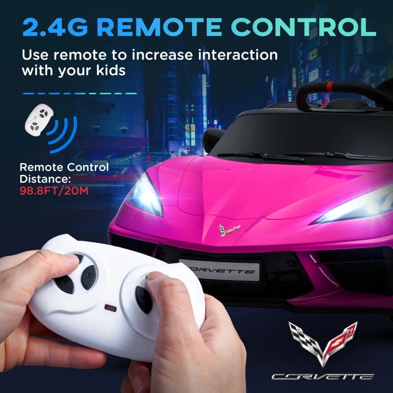 Licensed 12V Kids Electric Car Corvette with Remote Control - Pink