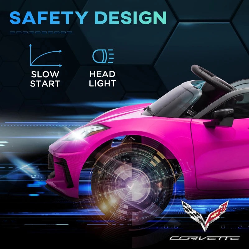 Licensed 12V Kids Electric Car Corvette with Remote Control - Pink