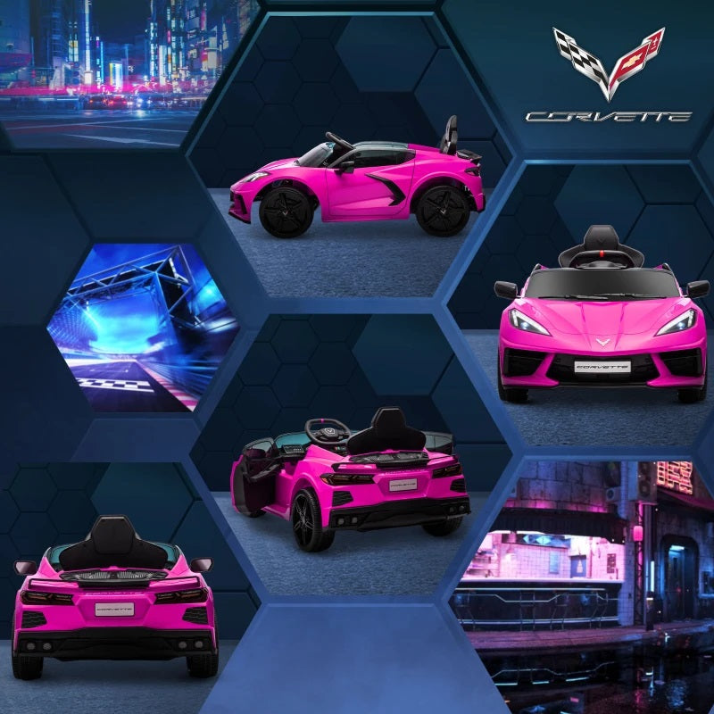 Licensed 12V Kids Electric Car Corvette with Remote Control - Pink