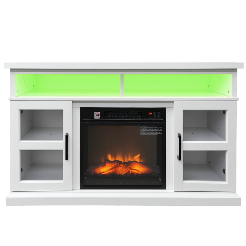 Lima 48" Electric Fireplace TV Stand for TVs Up to 55" Entertainment Center with 3D Flame, LED Lights and Adjustable Media Shelves - White