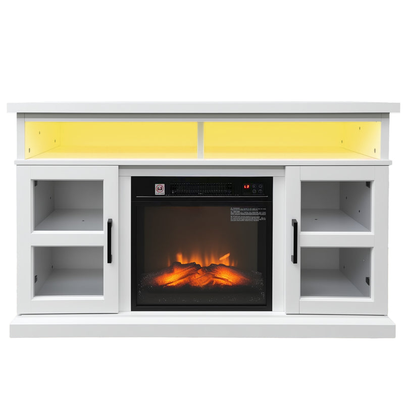 Lima 48" Electric Fireplace TV Stand for TVs Up to 55" Entertainment Center with 3D Flame, LED Lights and Adjustable Media Shelves - White
