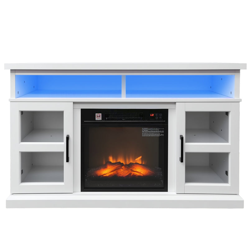 Lima 48" Electric Fireplace TV Stand for TVs Up to 55" Entertainment Center with 3D Flame, LED Lights and Adjustable Media Shelves - White