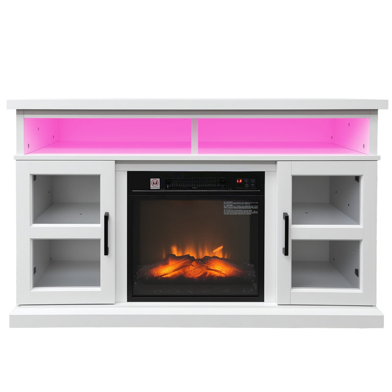 Lima 48" Electric Fireplace TV Stand for TVs Up to 55" Entertainment Center with 3D Flame, LED Lights and Adjustable Media Shelves - White