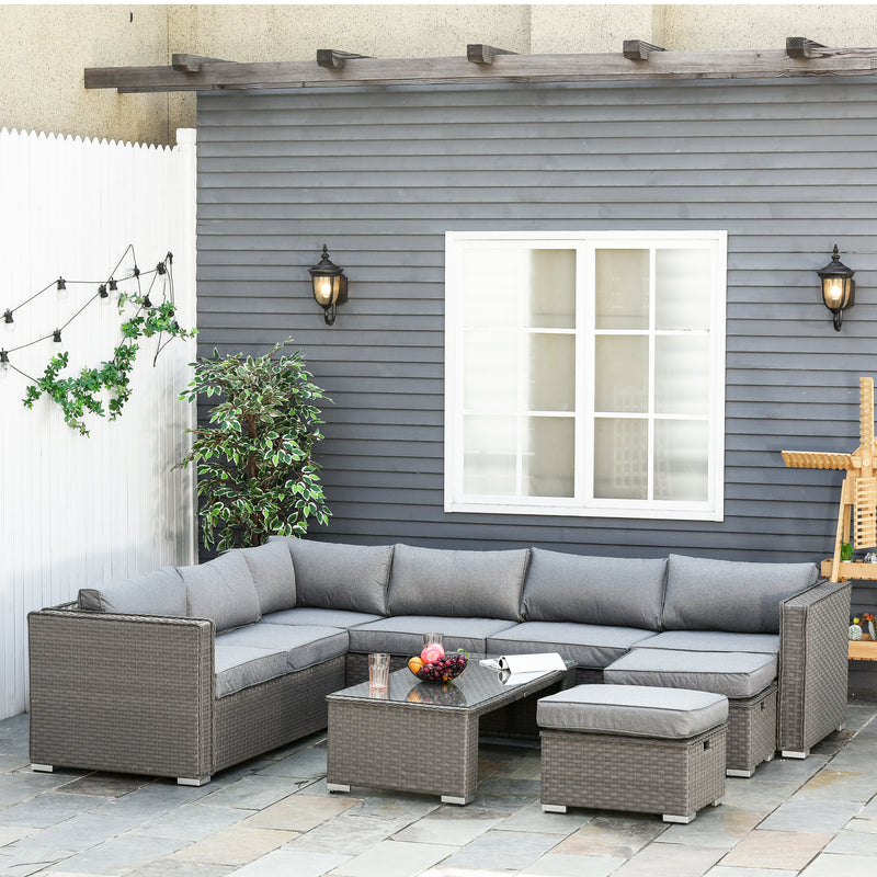 Luxe Lounge 6pc Outdoor Corner Rattan Patio Sectional Sofa - Grey