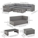 Luxe Lounge 6pc Outdoor Corner Rattan Patio Sectional Sofa - Grey