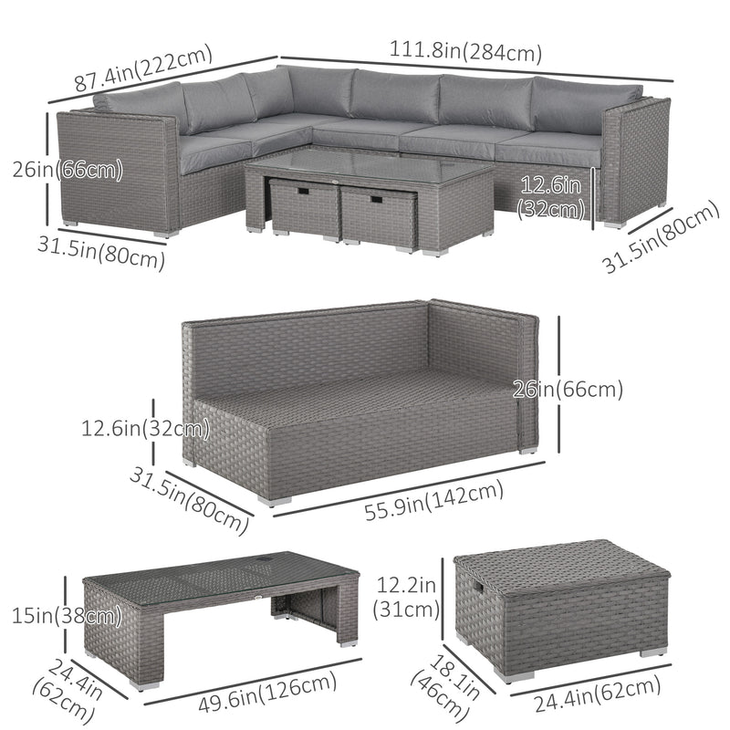 Luxe Lounge 6pc Outdoor Corner Rattan Patio Sectional Sofa - Grey