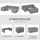 Luxe Lounge 6pc Outdoor Corner Rattan Patio Sectional Sofa - Grey