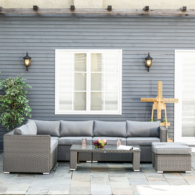 Luxe Lounge 6pc Outdoor Corner Rattan Patio Sectional Sofa - Grey