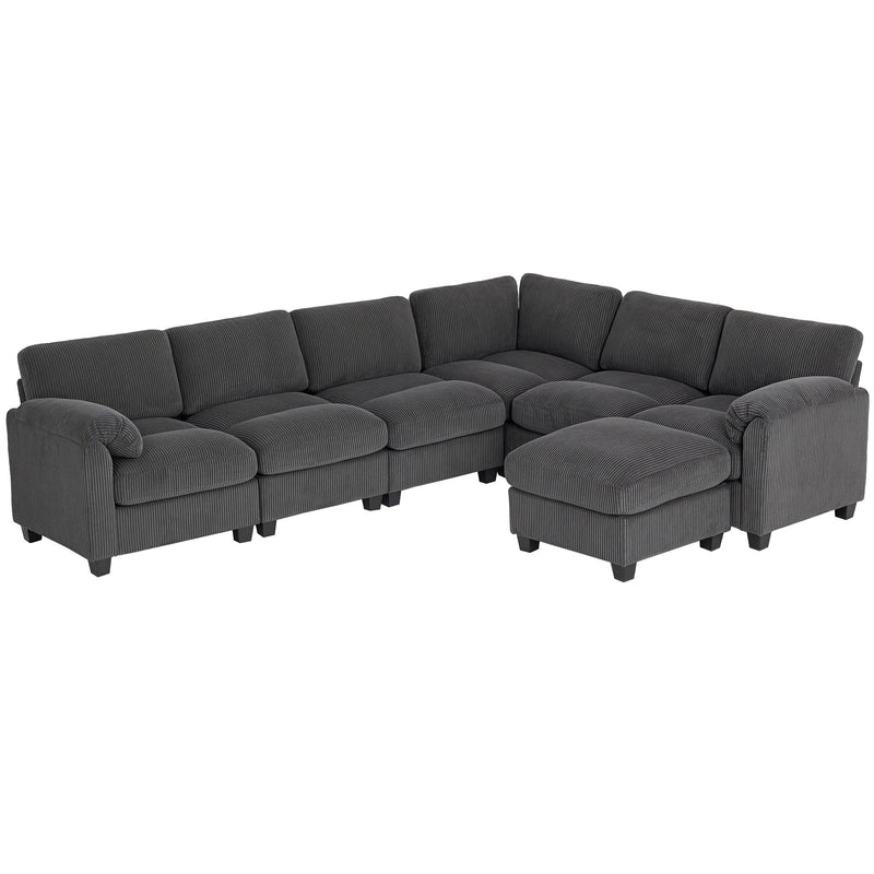 Mallow Heights Modular Sectional Sofa, Oversized U-Shaped Couch with Spring Cushion, Corduroy Sofa for Living Room, Charcoal Grey