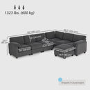 Mallow Heights Modular Sectional Sofa, Oversized U-Shaped Couch with Spring Cushion, Corduroy Sofa for Living Room, Charcoal Grey