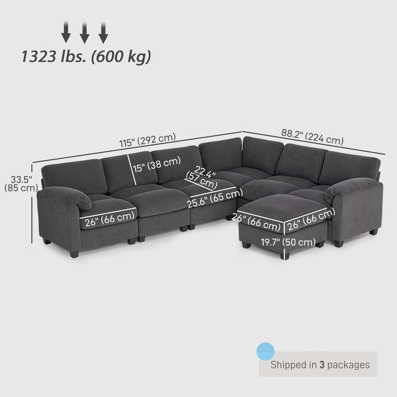 Mallow Heights Modular Sectional Sofa, Oversized U-Shaped Couch with Spring Cushion, Corduroy Sofa for Living Room, Charcoal Grey