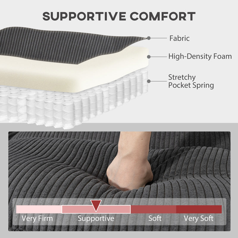 Mallow Heights Modular Sectional Sofa, Oversized U-Shaped Couch with Spring Cushion, Corduroy Sofa for Living Room, Charcoal Grey