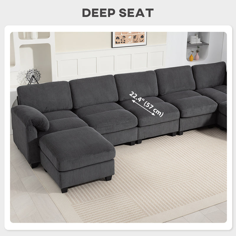 Mallow Heights Modular Sectional Sofa, Oversized U-Shaped Couch with Spring Cushion, Corduroy Sofa for Living Room, Charcoal Grey