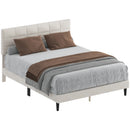 Mara Queen Size Upholstered Platform Bed Frame with Wood Slats - Cream White