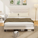 Mara Queen Size Upholstered Platform Bed Frame with Wood Slats - Cream White