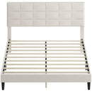 Mara Queen Size Upholstered Platform Bed Frame with Wood Slats - Cream White