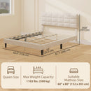 Mara Queen Size Upholstered Platform Bed Frame with Wood Slats - Cream White