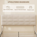 Mara Queen Size Upholstered Platform Bed Frame with Wood Slats - Cream White