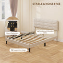 Mara Queen Size Upholstered Platform Bed Frame with Wood Slats - Cream White