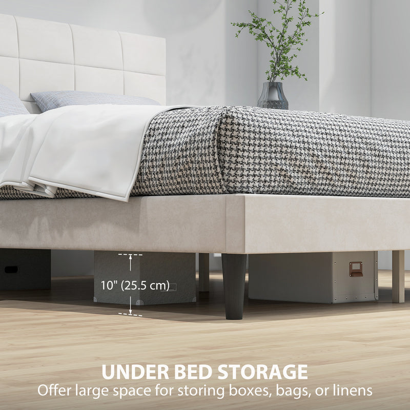 Mara Queen Size Upholstered Platform Bed Frame with Wood Slats - Cream White