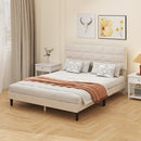 Mara Queen Size Upholstered Platform Bed Frame with Wood Slats - Cream White