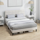 Mara Queen Size Upholstered Platform Bed Frame with Wood Slats - Cream White