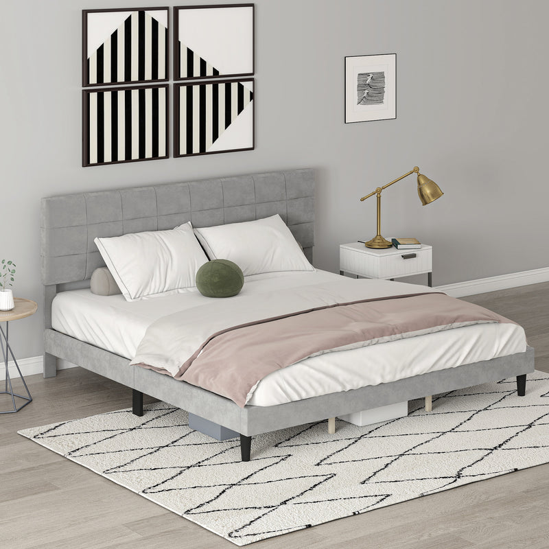 Mara King Size Upholstered Platform Bed Frame with Wood Slats - Grey