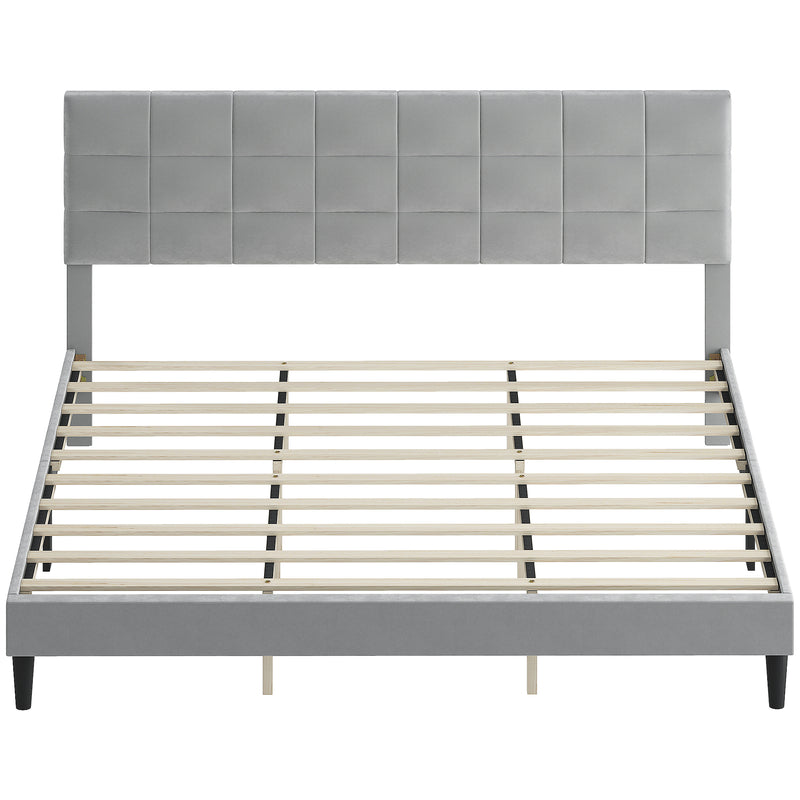 Mara King Size Upholstered Platform Bed Frame with Wood Slats - Grey