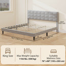 Mara King Size Upholstered Platform Bed Frame with Wood Slats - Grey