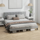 Mara King Size Upholstered Platform Bed Frame with Wood Slats - Grey