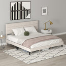 Mara King Size Upholstered Platform Bed Frame with Wood Slats - Cream White