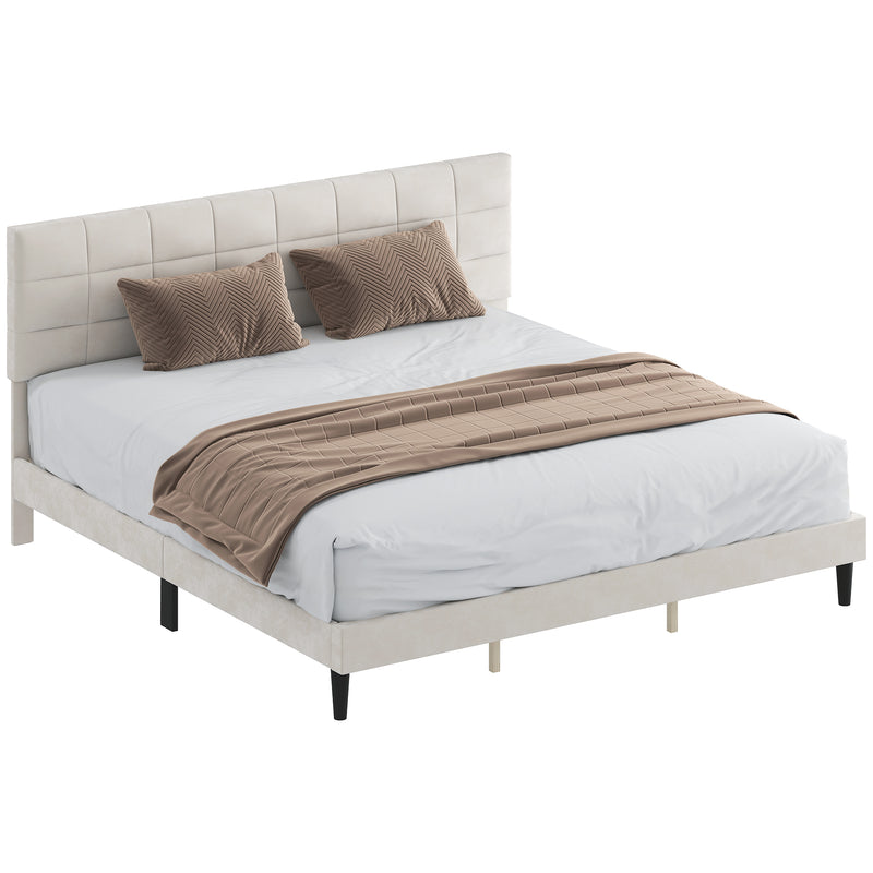 Mara King Size Upholstered Platform Bed Frame with Wood Slats - Cream White