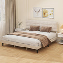 Mara King Size Upholstered Platform Bed Frame with Wood Slats - Cream White