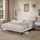 Mara King Size Upholstered Platform Bed Frame with Wood Slats - Cream White