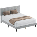 Mara Queen Size Upholstered Platform Bed Frame with Wood Slats - Grey