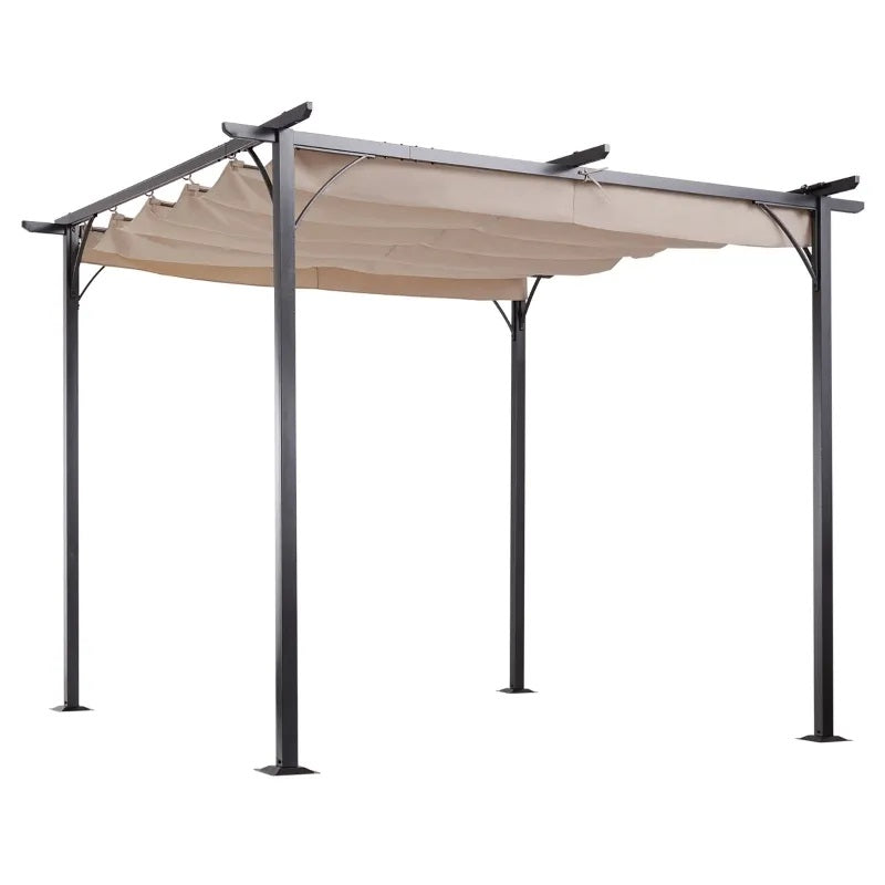 Mason 10' x 10' Outdoor Pergola with Sliding Retractable Sun Canopy - Beige