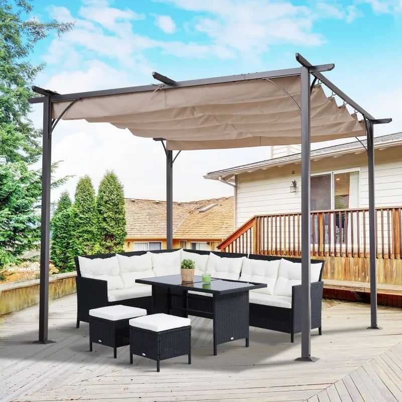 Mason 10' x 10' Outdoor Pergola with Sliding Retractable Sun Canopy - Beige