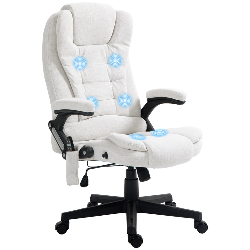 Maverick Luxury Executive Chair with Vibration Massage and Reclining - White Fabric