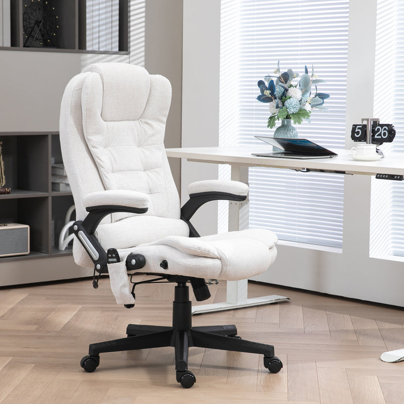 Maverick Luxury Executive Chair with Vibration Massage and Reclining - White Fabric