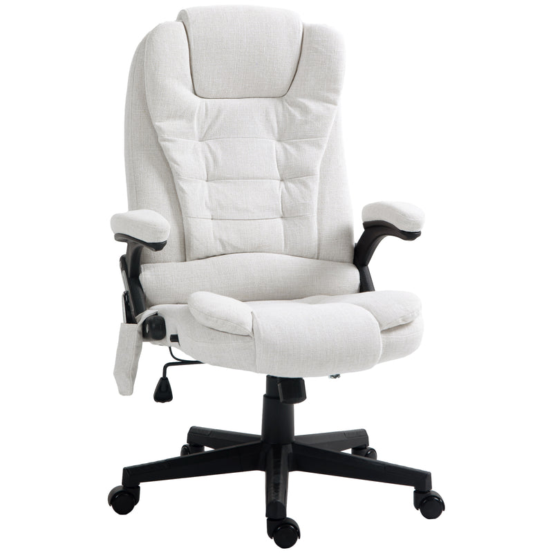 Maverick Luxury Executive Chair with Vibration Massage and Reclining - White Fabric