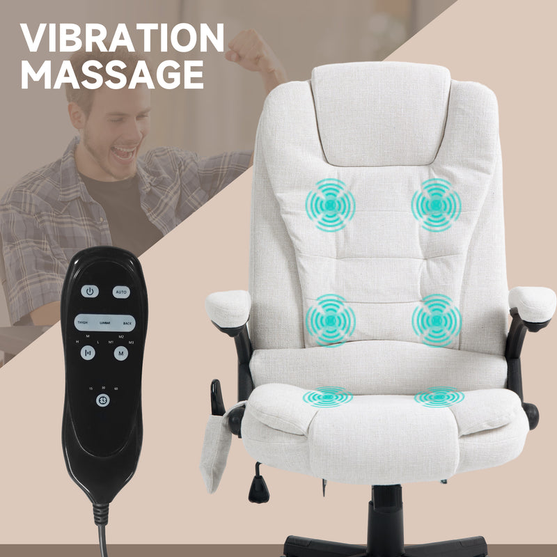 Maverick Luxury Executive Chair with Vibration Massage and Reclining - White Fabric
