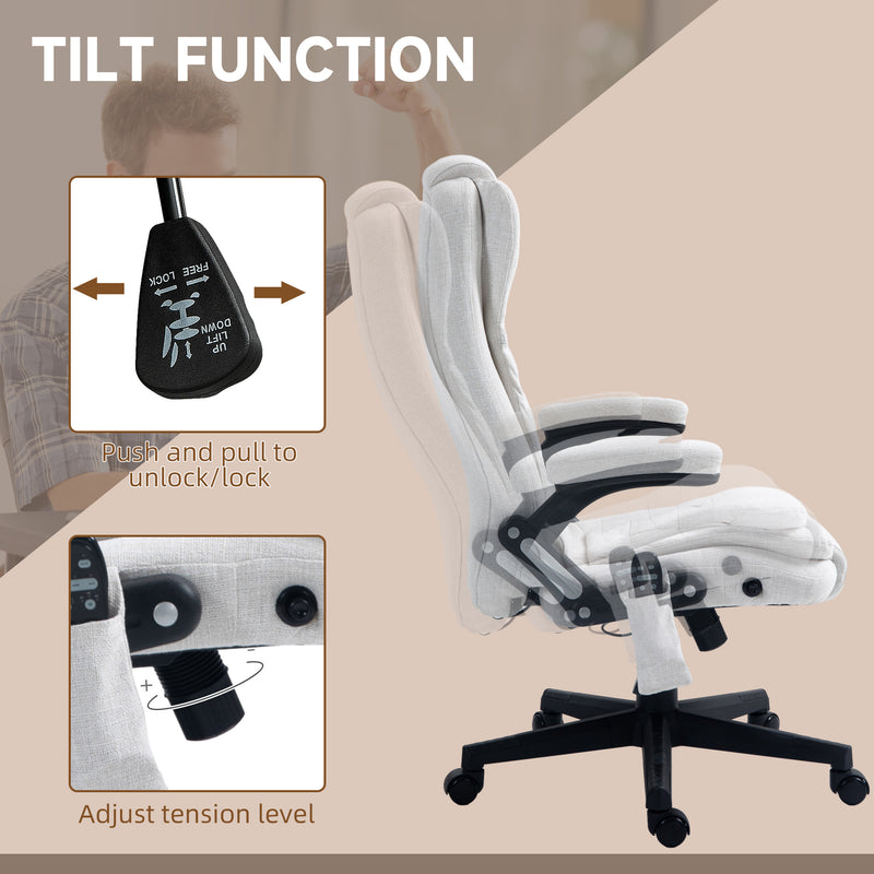 Maverick Luxury Executive Chair with Vibration Massage and Reclining - White Fabric