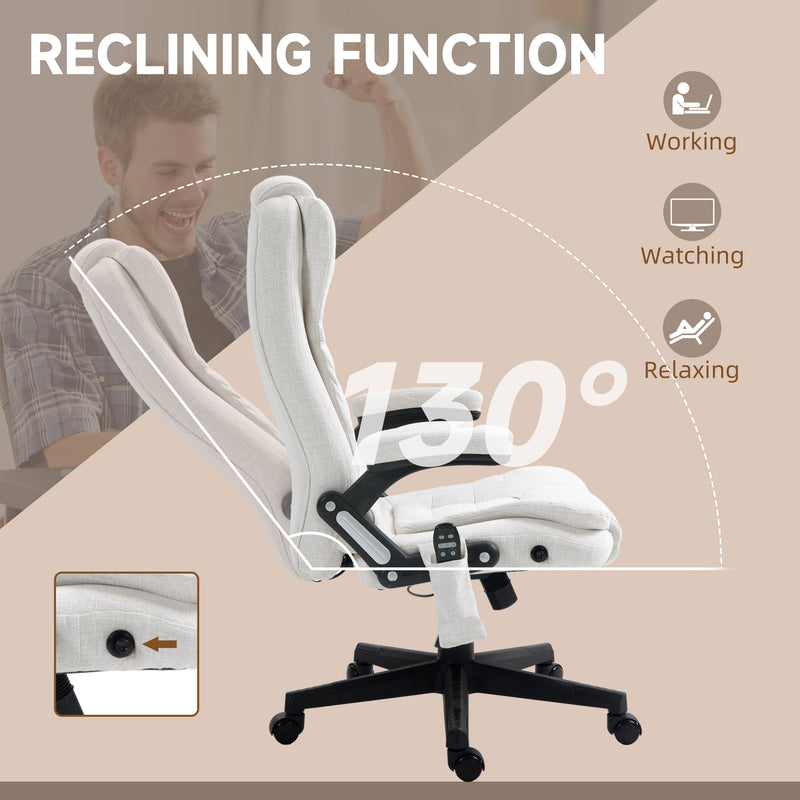 Maverick Luxury Executive Chair with Vibration Massage and Reclining - White Fabric
